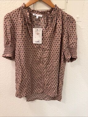 DR2 Mauve Pink Polka Dot Puff Sleeve Blouse